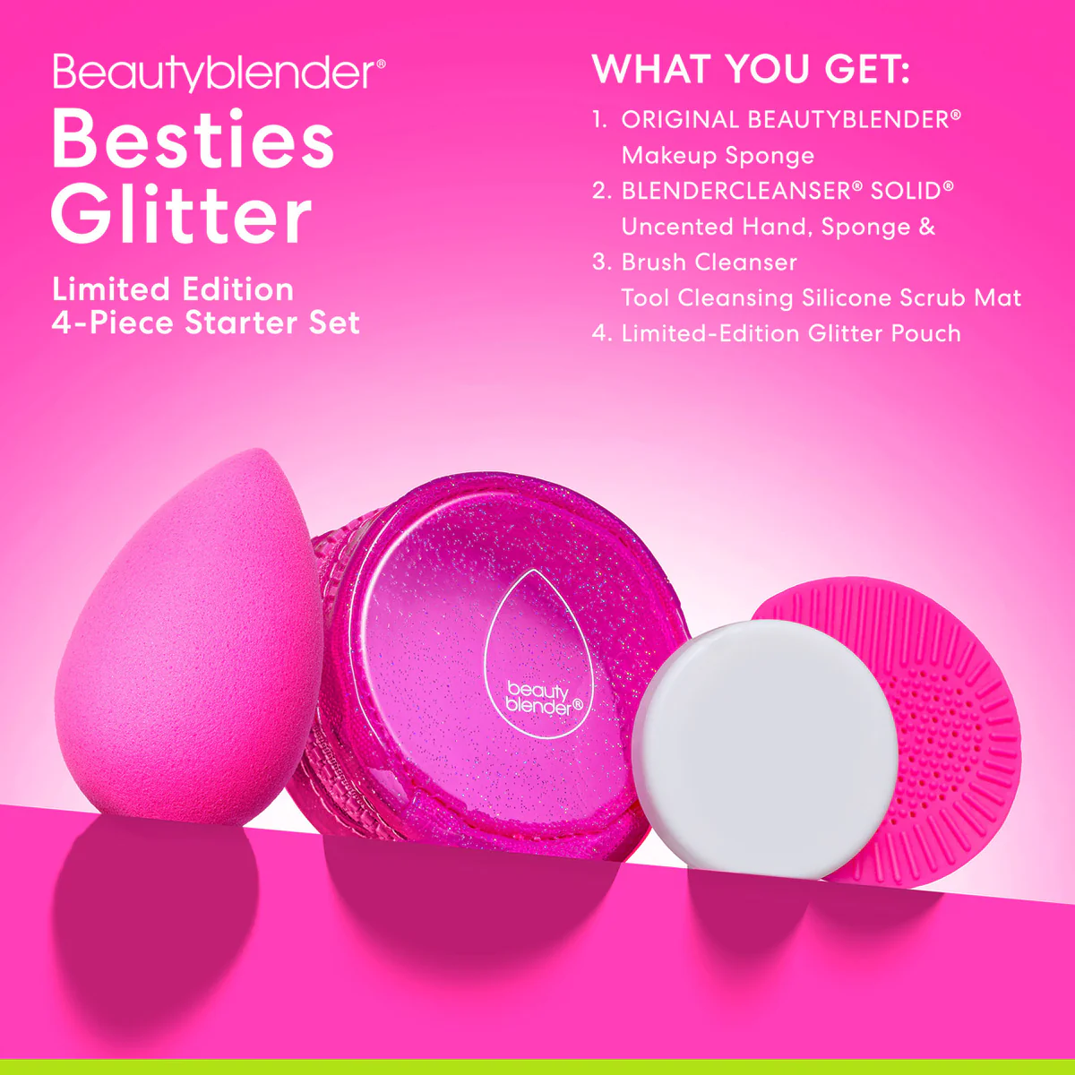 Лімітований набір для макіяжу 4в1 BEAUTYBLENDER BESTIES GLITTER BLEND & CLEANSE 4-PIECE STARTER SET Лімітований набір для макіяжу 4в1 BEAUTYBLENDER BESTIES GLITTER BLEND & CLEANSE 4-PIECE STARTER SET